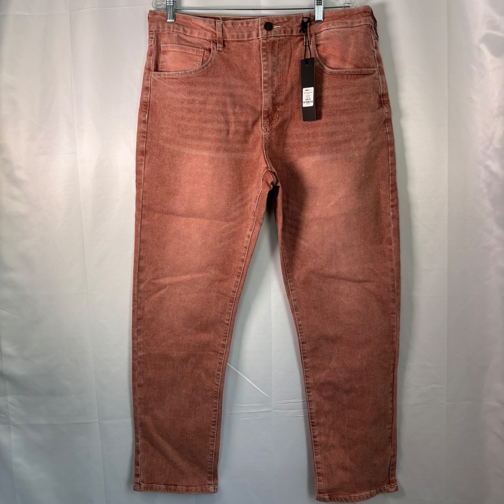 NWT Fashion Nova Novamen Men's Denim Bergundy Mercer Slim Stretch Jeans‎ 36x30
